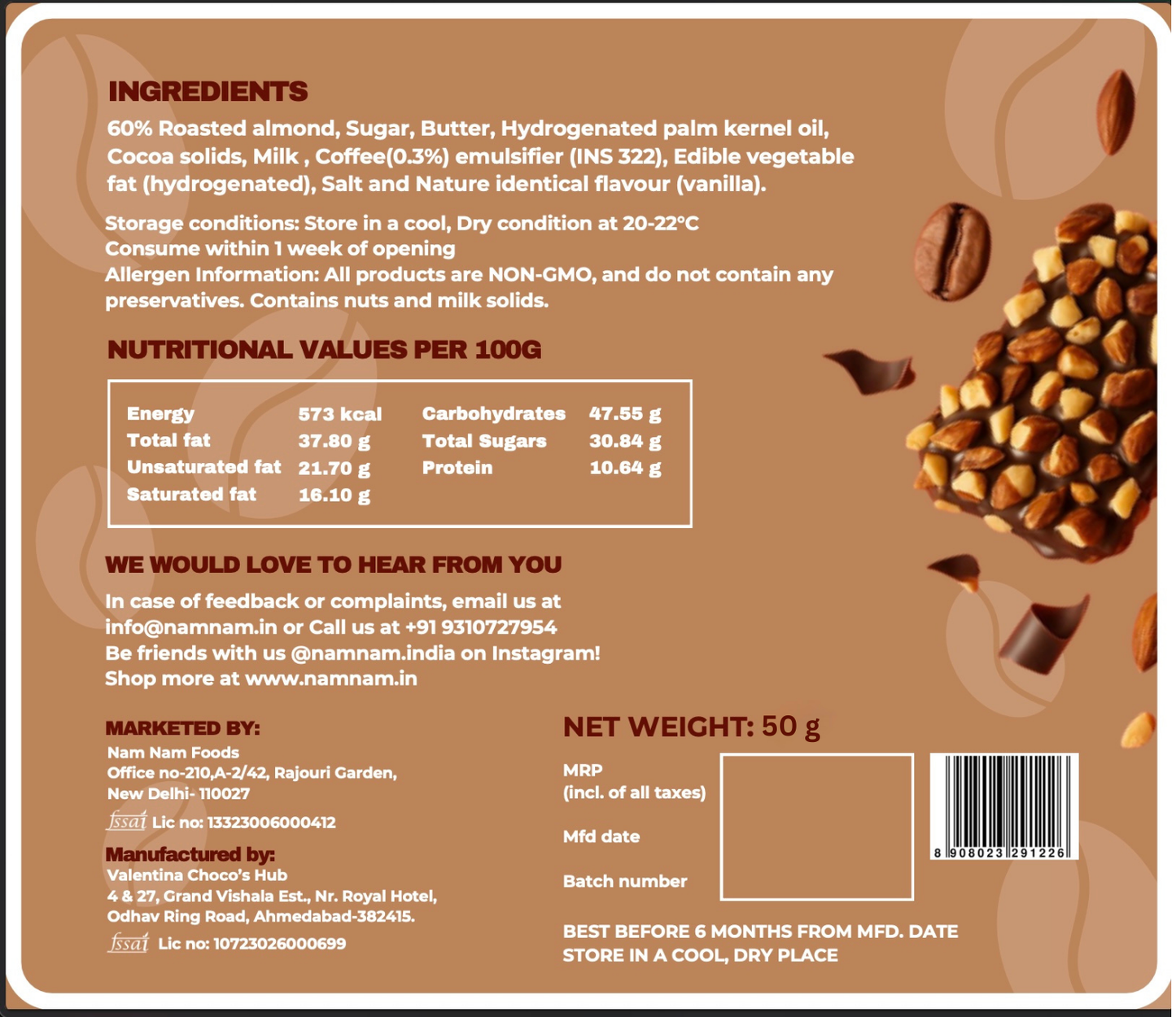 Mocha Almond Brittle Trial Pack(Made with 60 % Almonds)