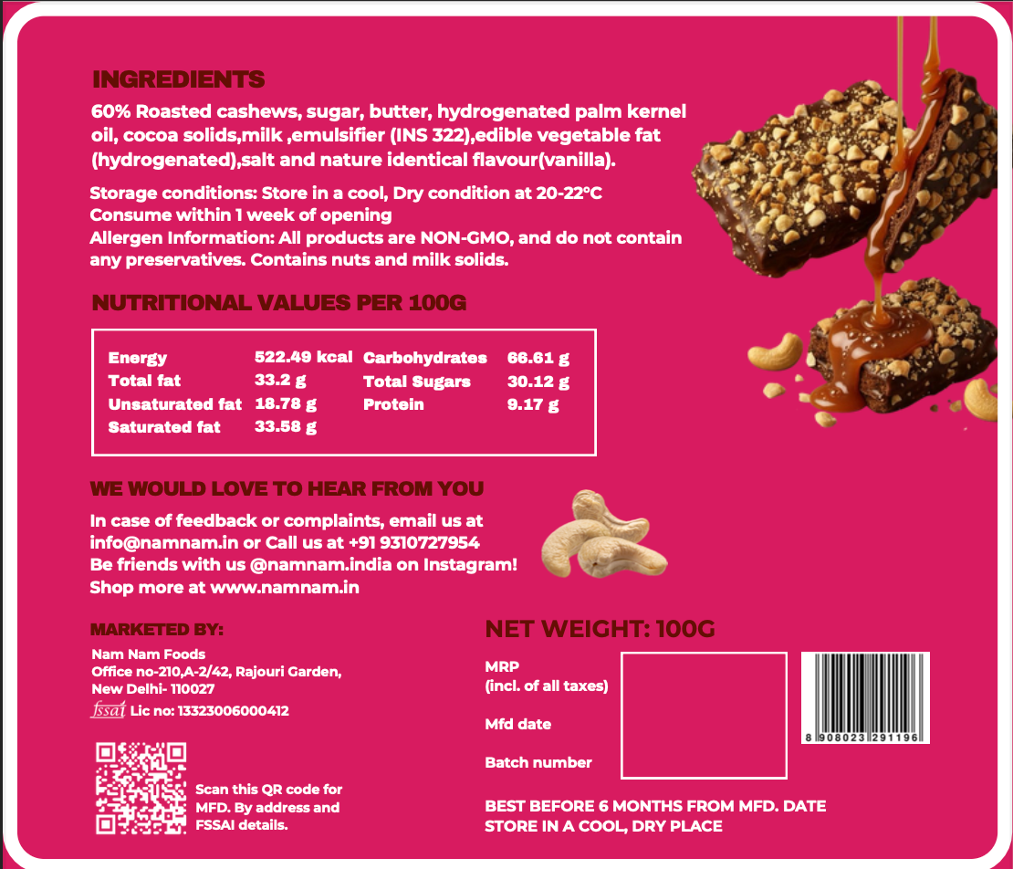 Choco Cashew Brittle (Made with 60 % Cashews)