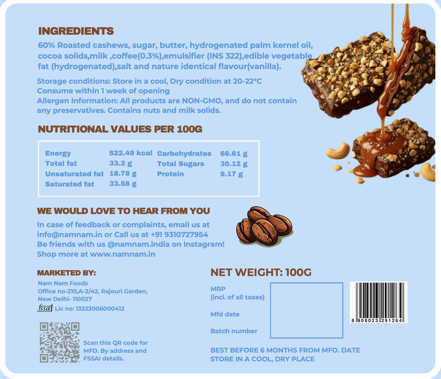 Mocha Cashew Brittle (Made with 60 % Cashews)