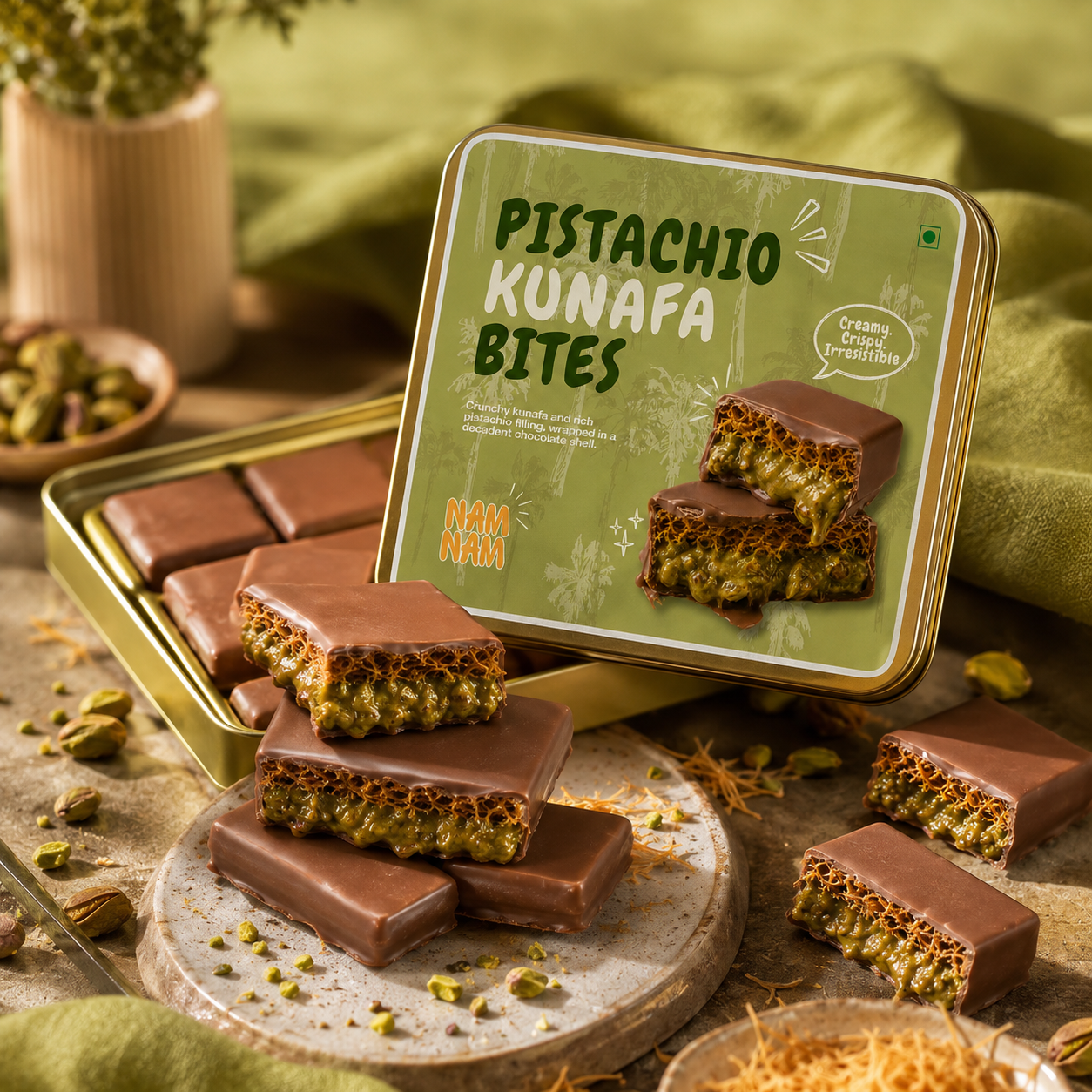 Dubai Pistachio Kunafa Bites(Belgian Couverture)