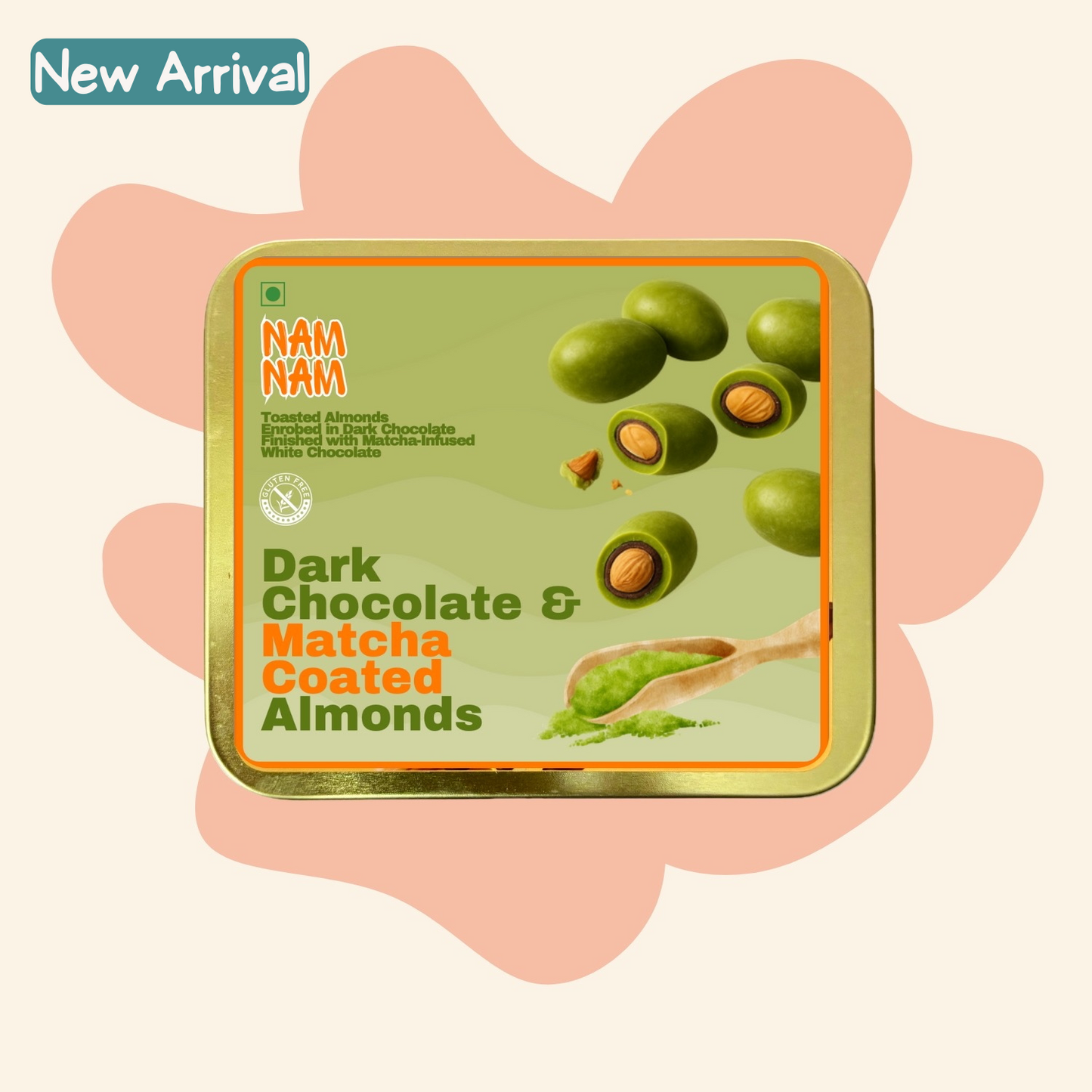 Dark Chocolate & Matcha Coated Almonds-Dipped In Belgian Couverture