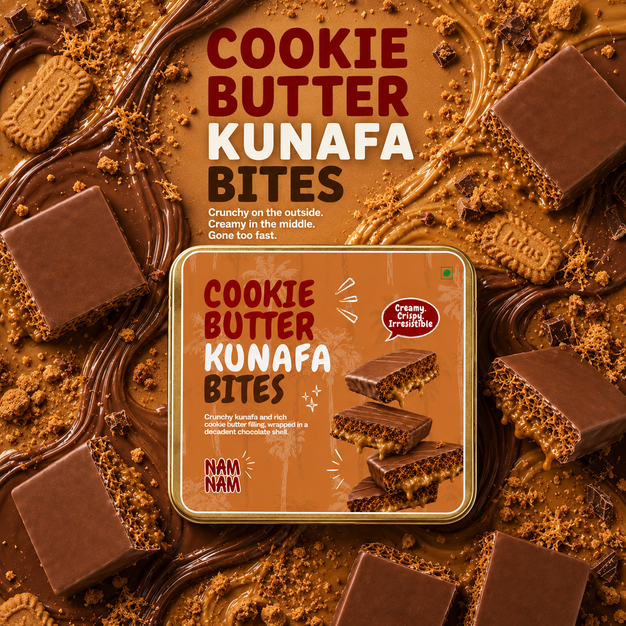 Dubai Cookie Butter Kunafa Bites(Belgian Couverture)