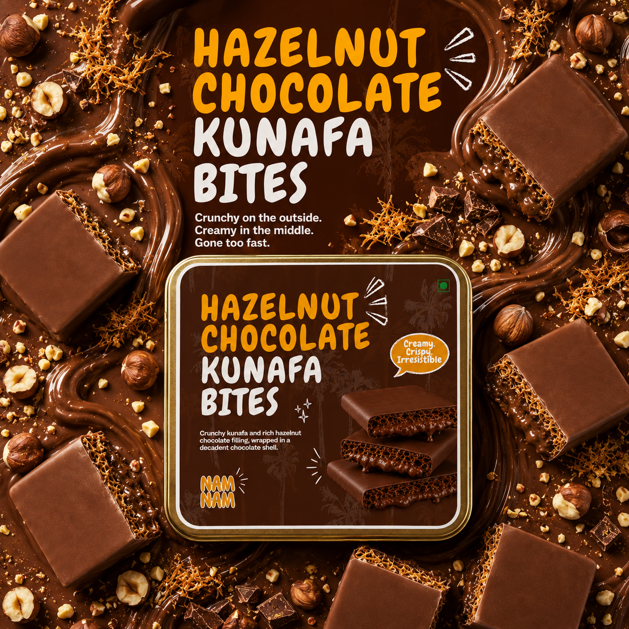 Dubai Chocolate Hazelnut Kunafa Bites(Belgian Couverture)