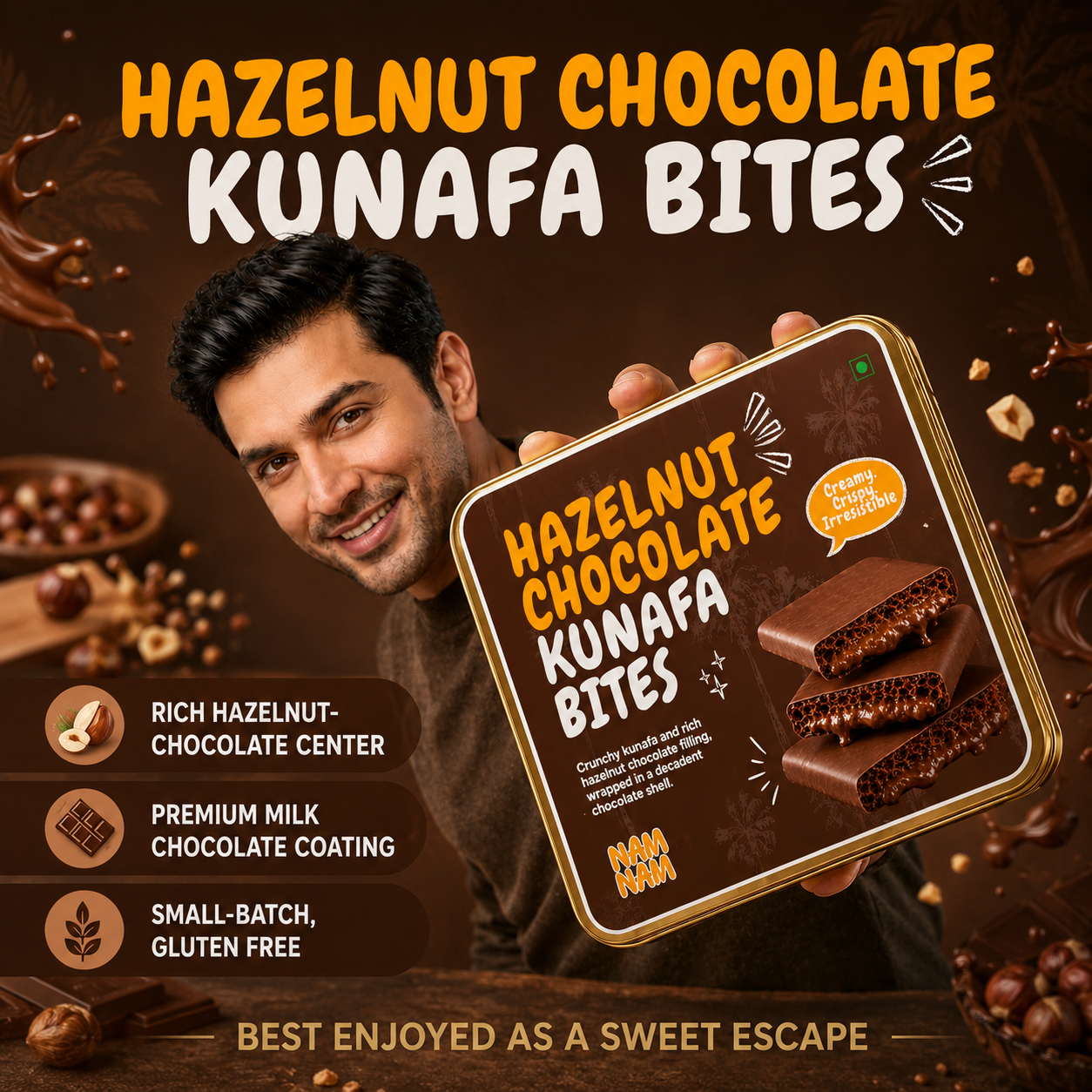 Dubai Chocolate Hazelnut Kunafa Bites(Belgian Couverture)