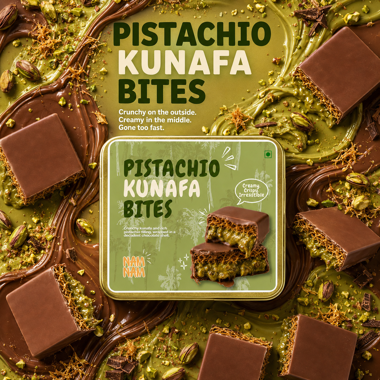 Dubai Pistachio Kunafa Bites(Belgian Couverture)