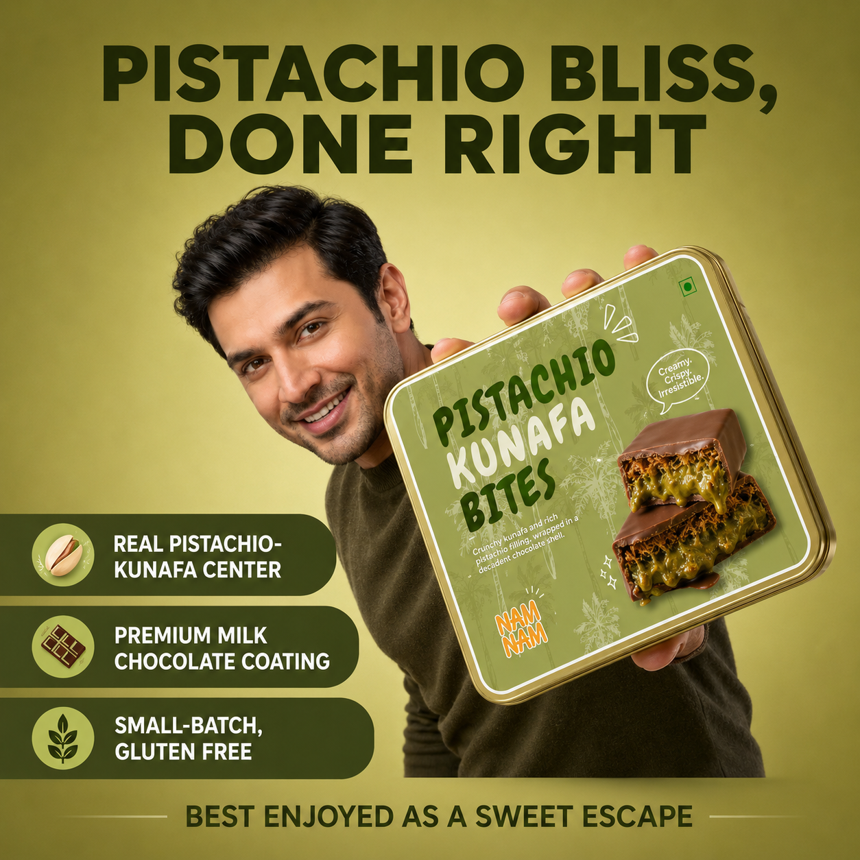 Dubai Pistachio Kunafa Bites(Belgian Couverture)