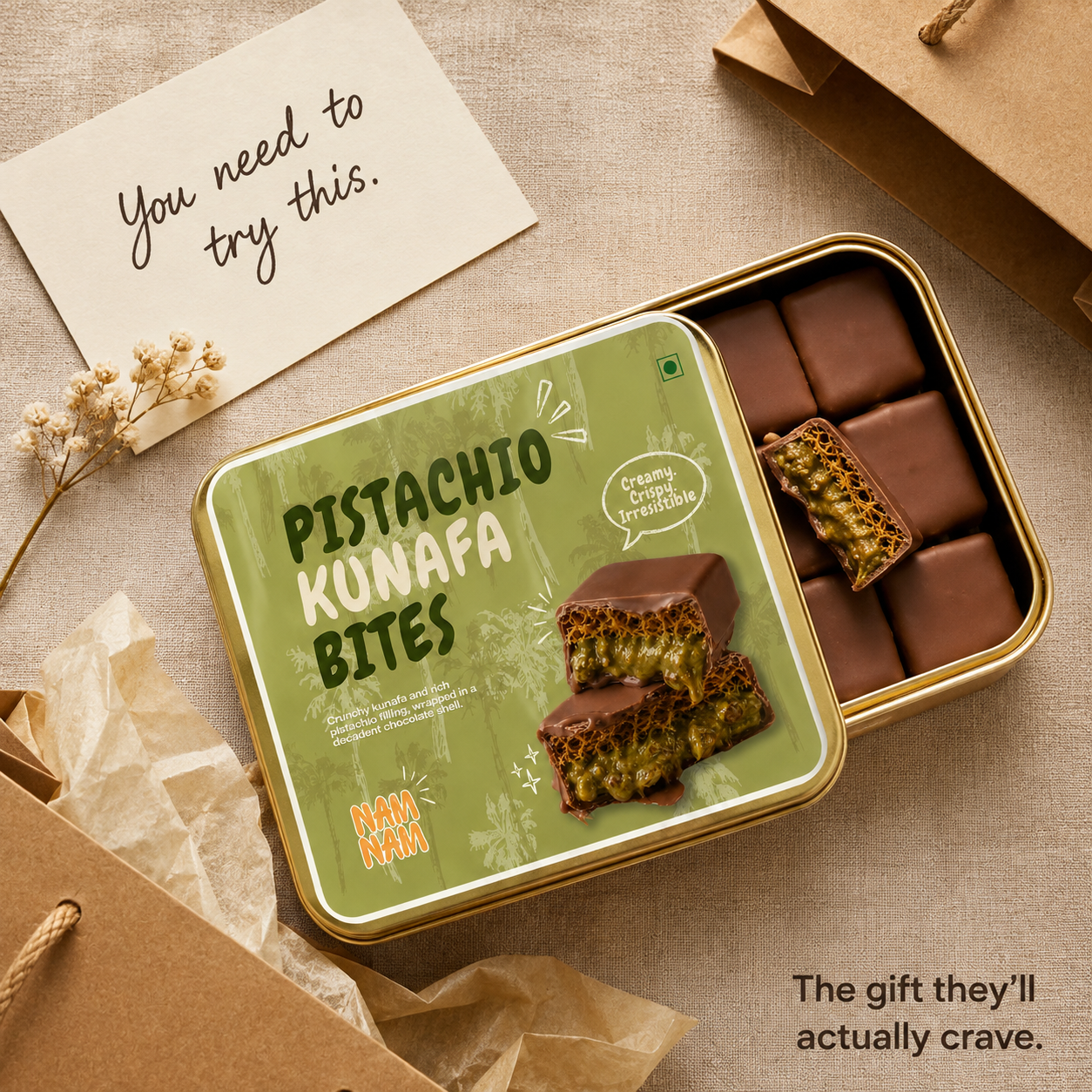 Dubai Pistachio Kunafa Bites(Belgian Couverture)
